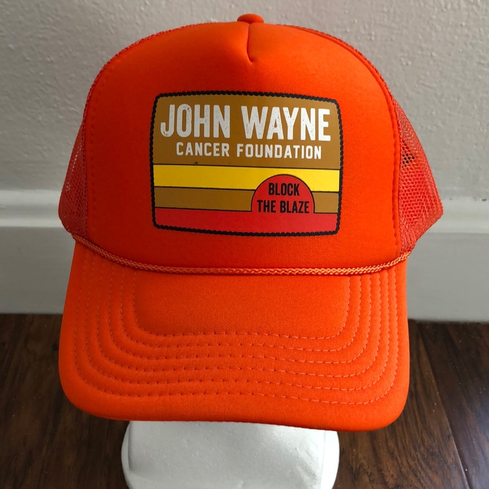 Vintage John Wayne Cancer Foundation Trucker Hat Snapback Hat Orange Otto cap
